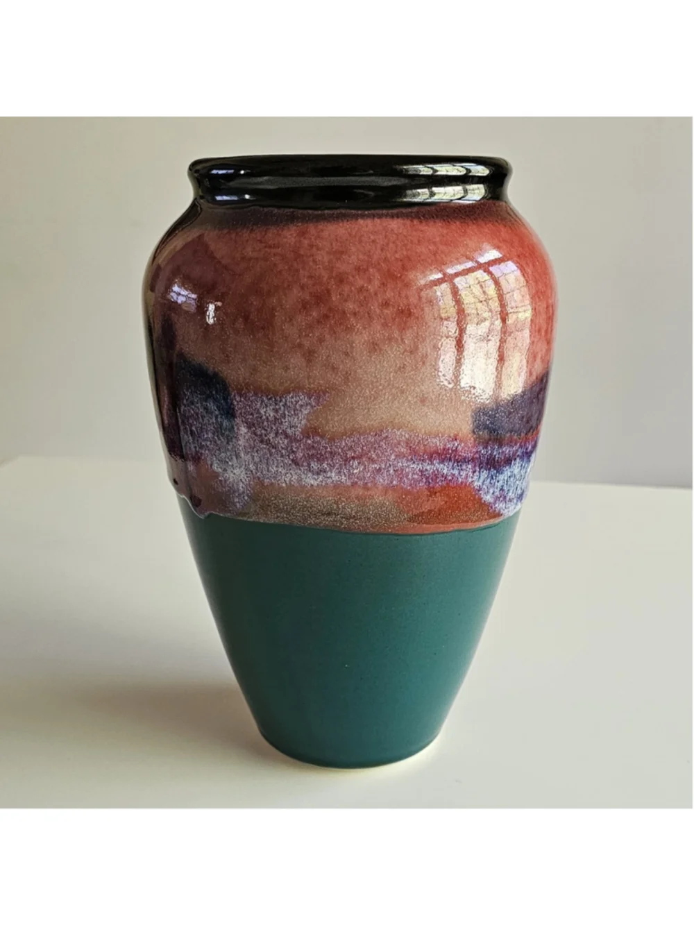 Vintage Studio Pottery Glazed Ceramic Vase - MCM Drip Glaze Teal - Signed 9